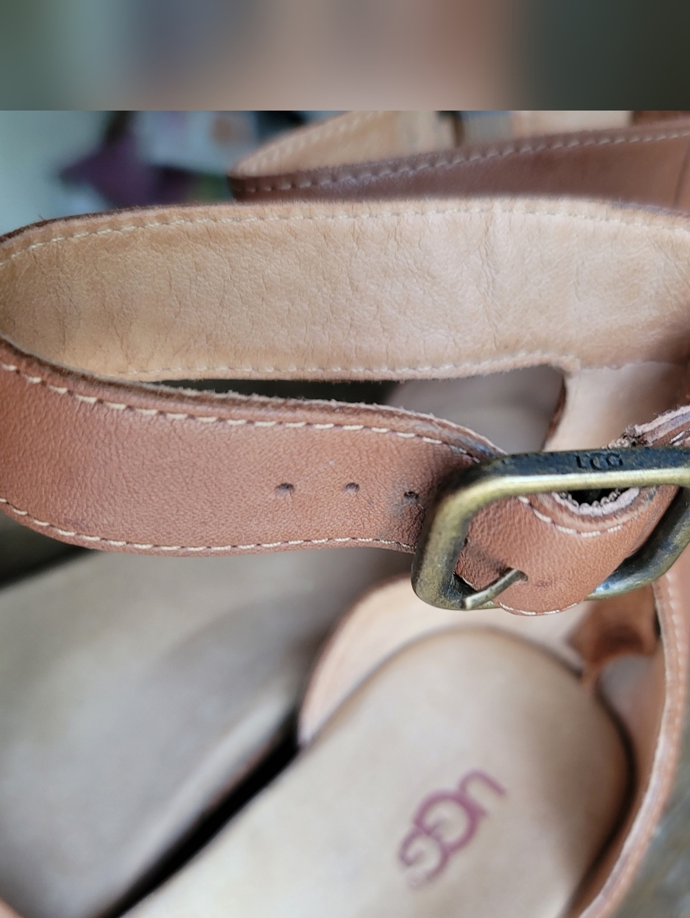 UGG Women's Brown Leather Ankle-Strap Sandals - Picture 7 of 10